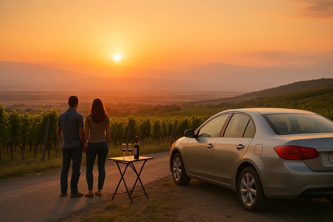 Sunset over vineyards in Georgia