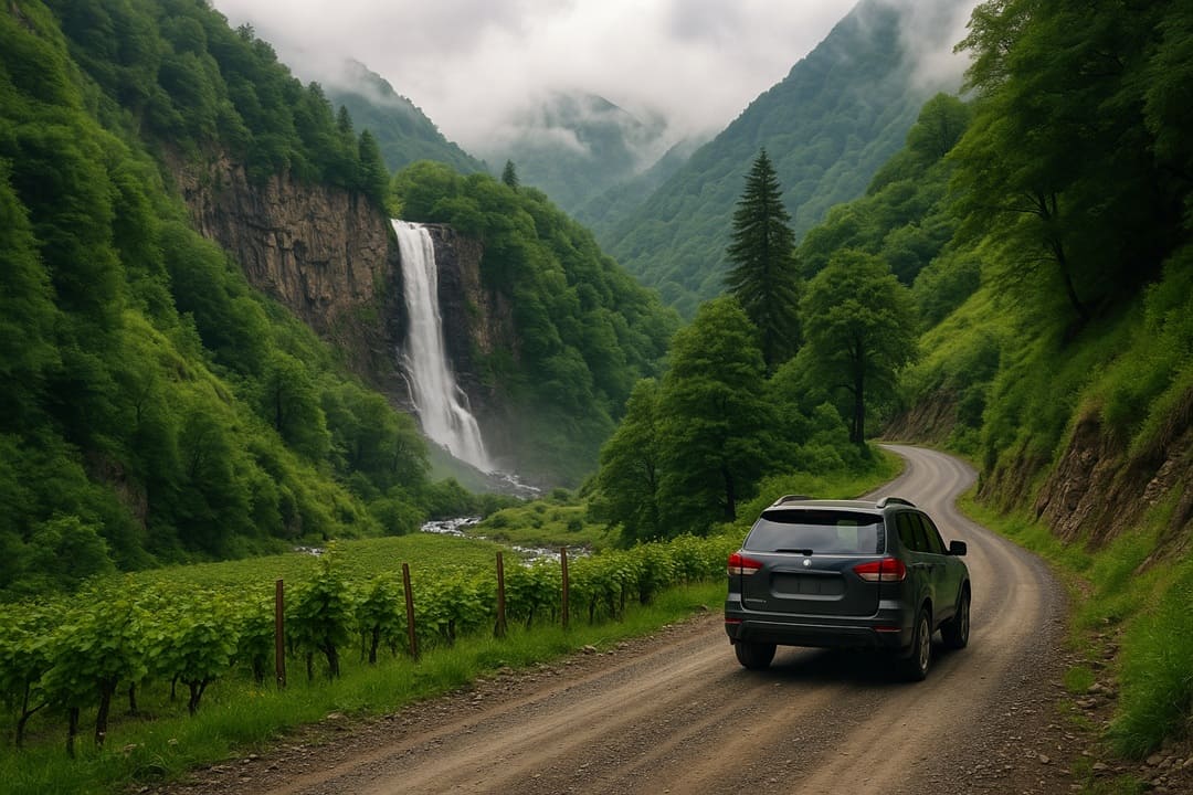 The road to the waterfall in Georgia